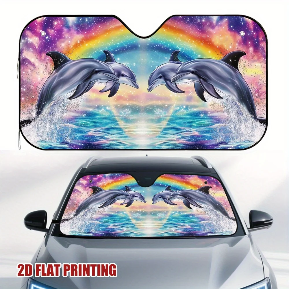 1pc Dolphins Under Rainbow Splash Car Sun Visor, perfect for short weekend trips, helps block sunlight and maintain interior
