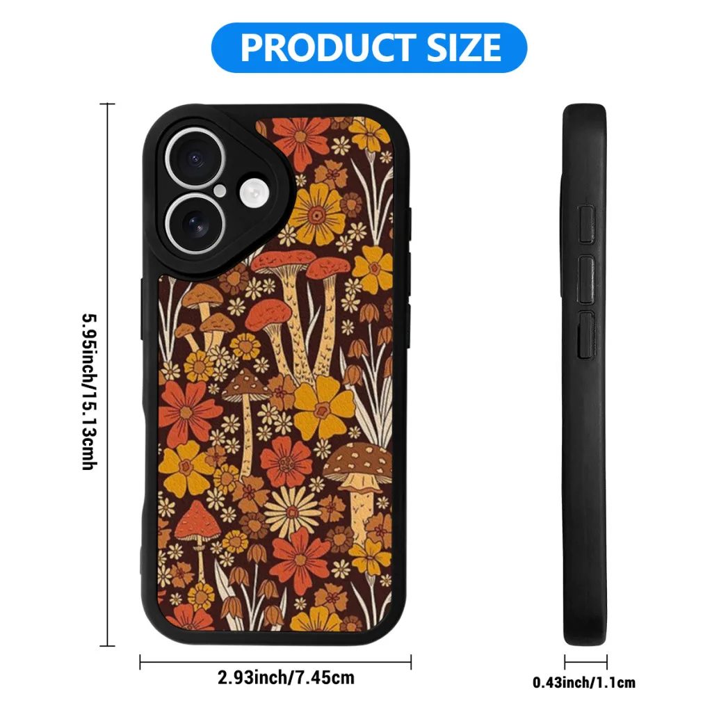 Retro 1970s Brown & Orange Mushrooms Phone Case For iPhone 16 Pro Max Plus Soft Silicone Skin Case