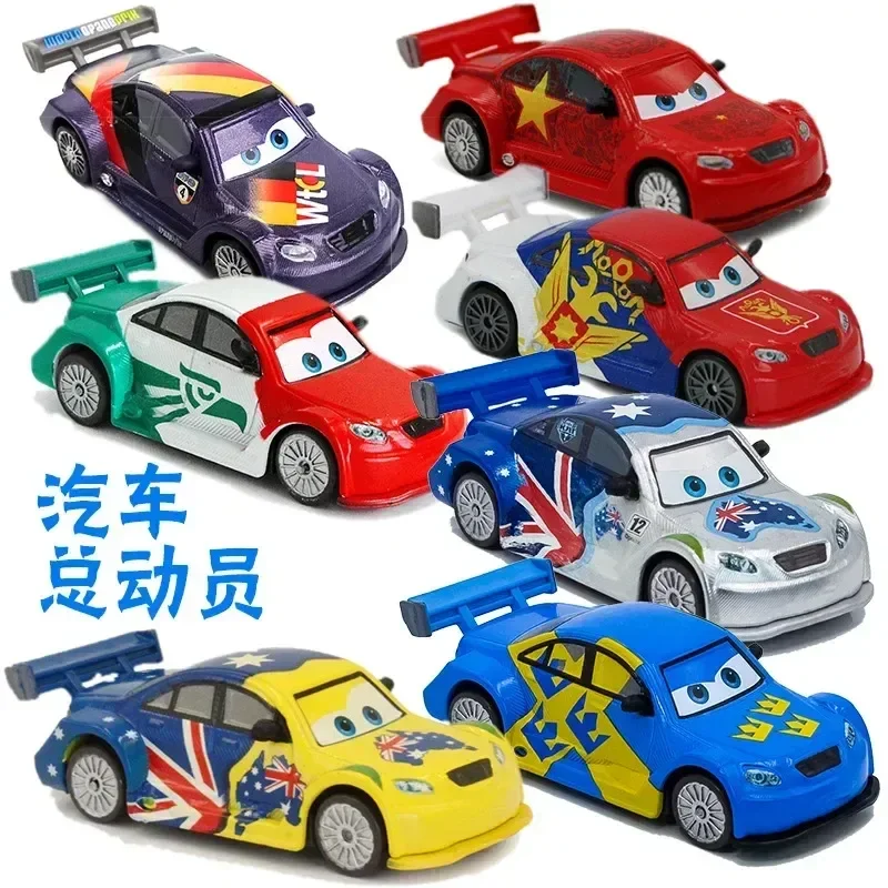 Alloy Disney Pixar Cartoon Cars National Flag Painting  Lightning Mcqueen Toys Metal Model Birthday Gift For Boys