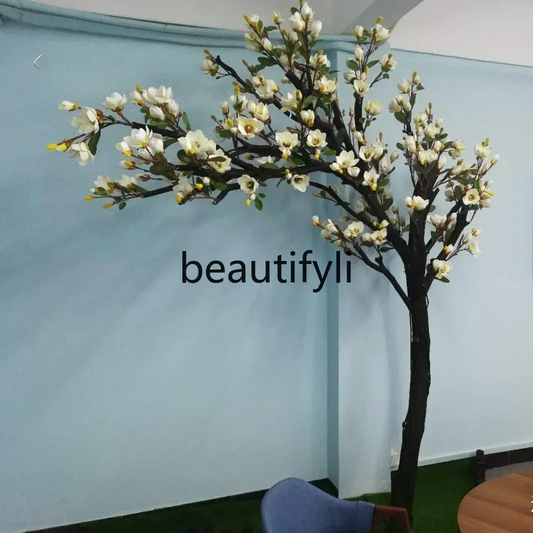 YHH A33 محاكاة شجرة ماغنوليا شجرة وهمية كبيرة محاكاة أرضية النبات زهرة الفن نافذة الديكور غرفة المعيشة زخرفة