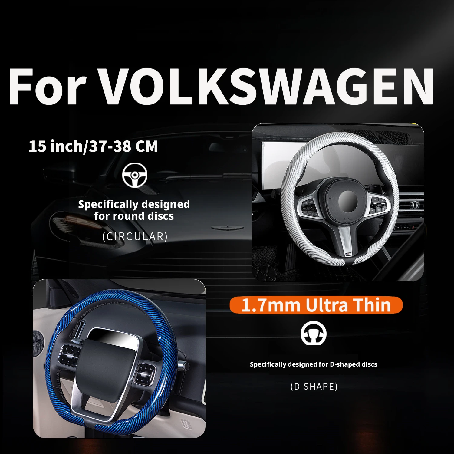 Ultra-thin carbon fiber texture car steering wheel cover suitable for Volkswagen Tiguan Passat B8 Atlas Arteon  Touareg Amarok