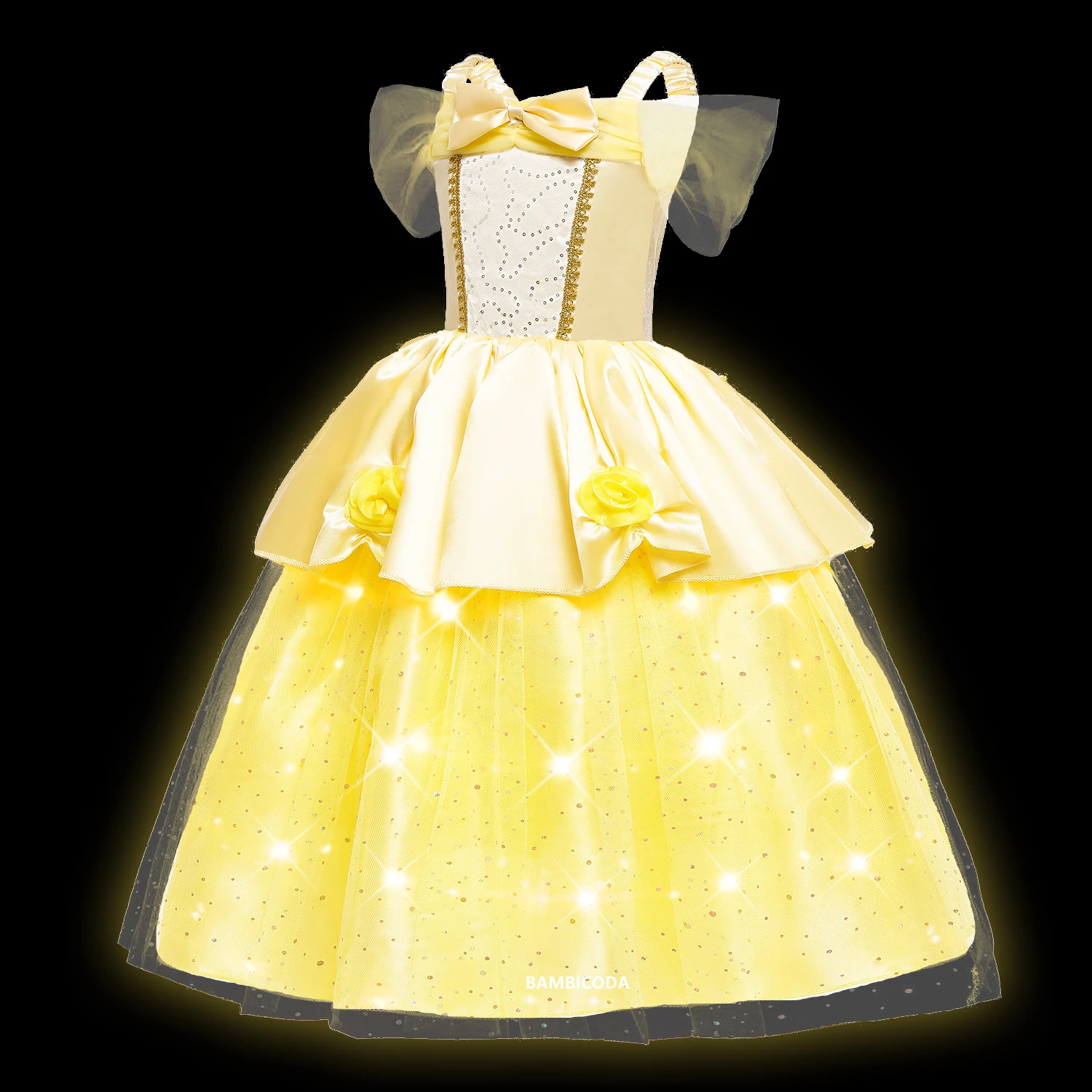 Girl Belle Princess LED Light Up Dress Kids Beauty and The Beast Costume Girl Baby Christmas Princess Birthday Party Fancy Dress