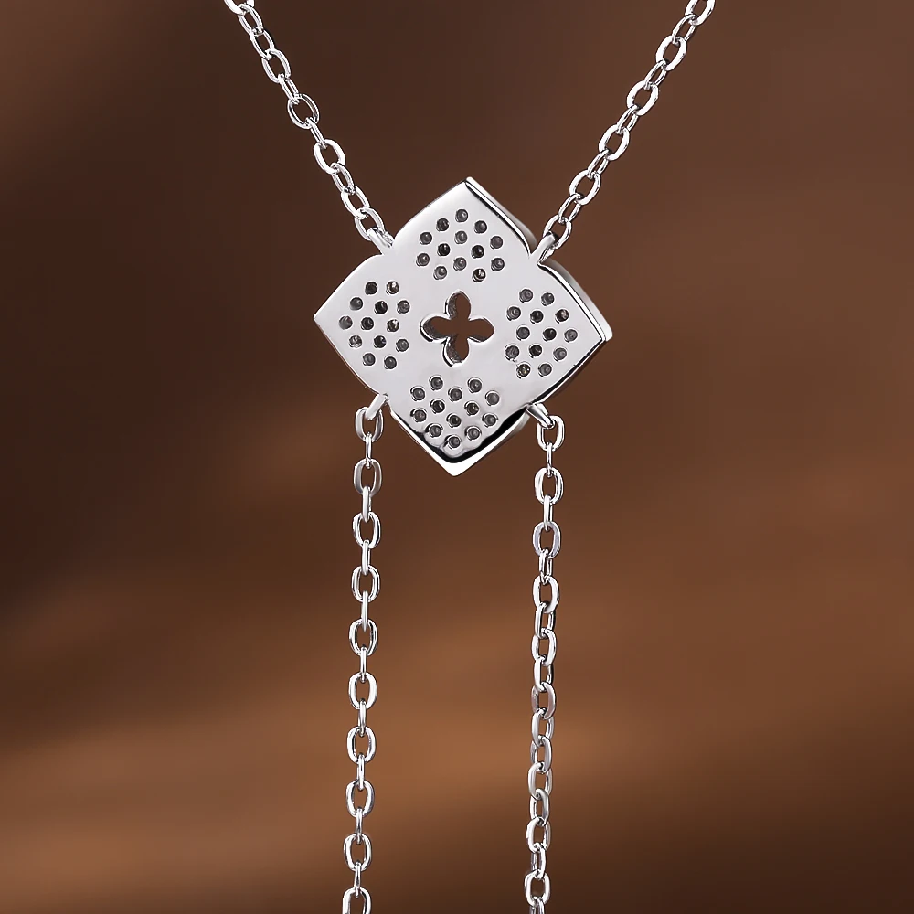 Four-leaf Clover Moissanite Lariat Pendant Necklace for Women 925 Sterling Silver Y-Shape Long Tassel Drop Necklaces Bracelet - view 5