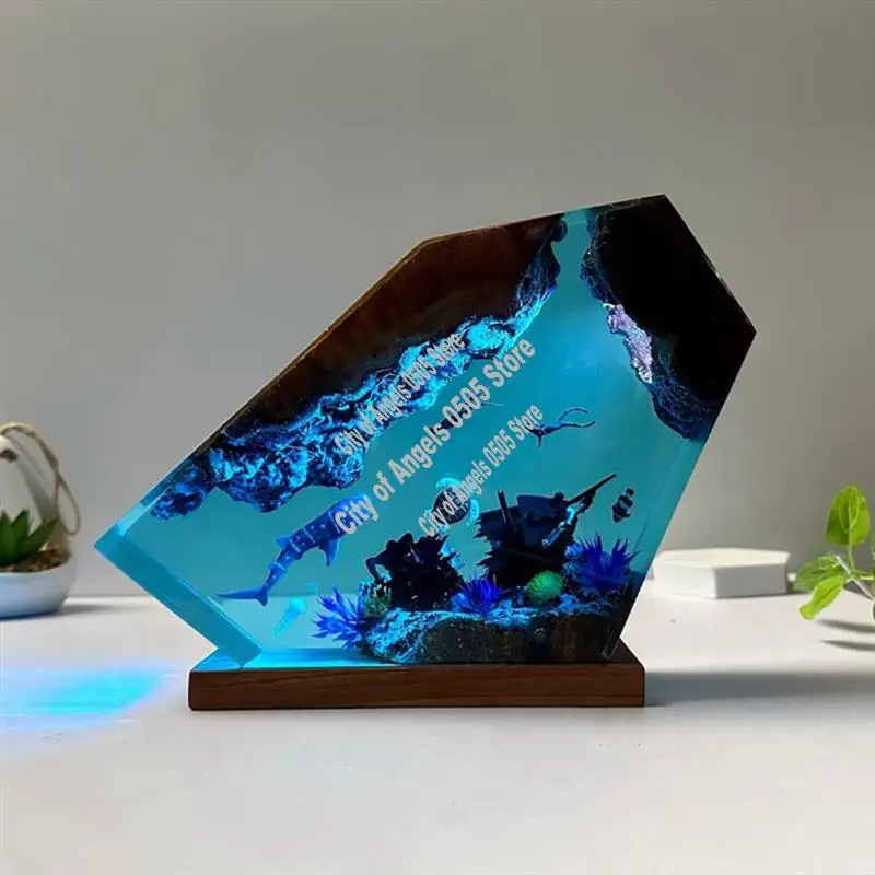 COFA-Undersea Resin Lamp Whale Turtle Human Diving Night Light Home Gift Office, Desk Bedroom Decoration Night Light