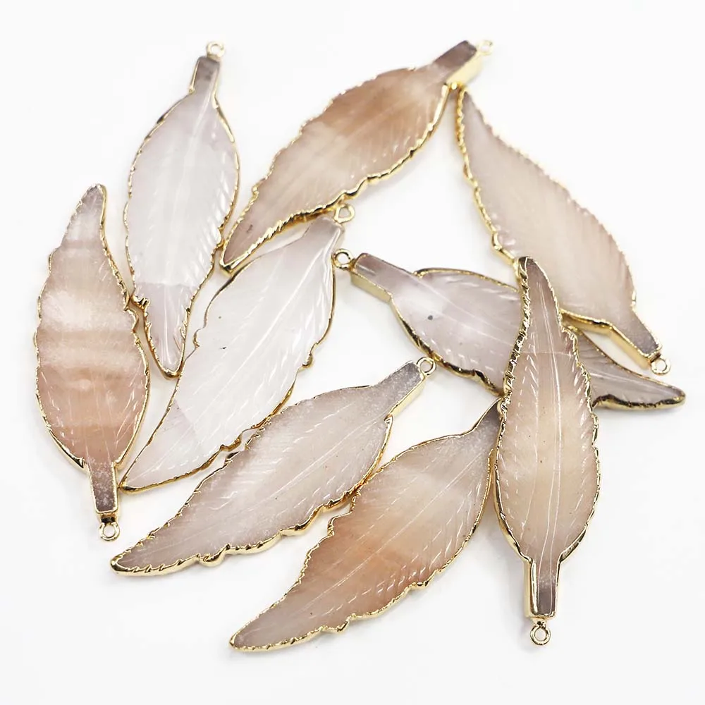 

Selling Natural Stone Leaf Feather Shape Necklace Pendant Sweater Chain Stylish Charm Fashion Jewelry Accessories Wholesale 4Pcs