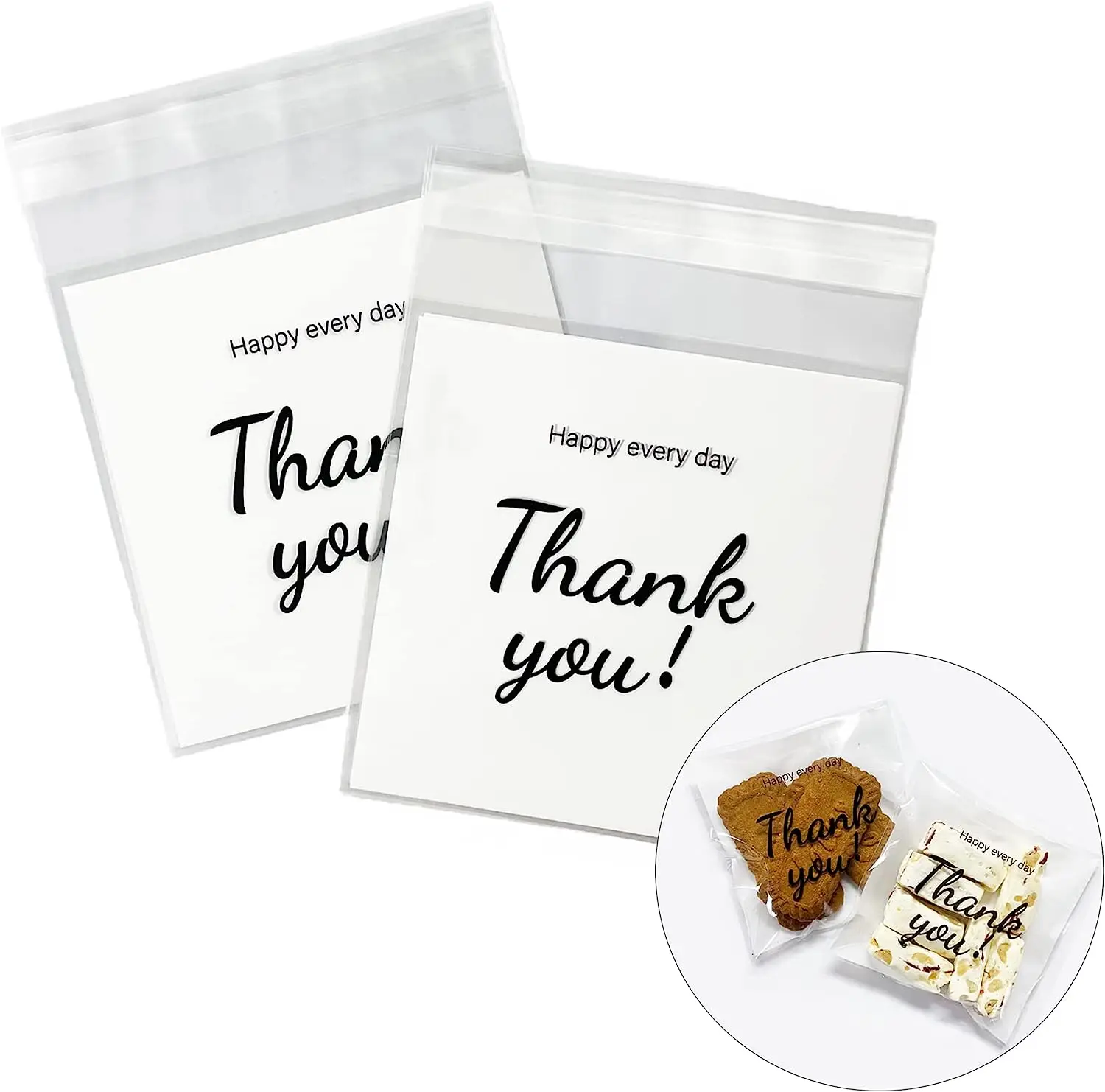 100/50pcs Thank you Bags Plastic Transparent Pouches for DIY Jewelry Candy Cookie Gift Self Adhesive Pouch Storage Packaging Bag