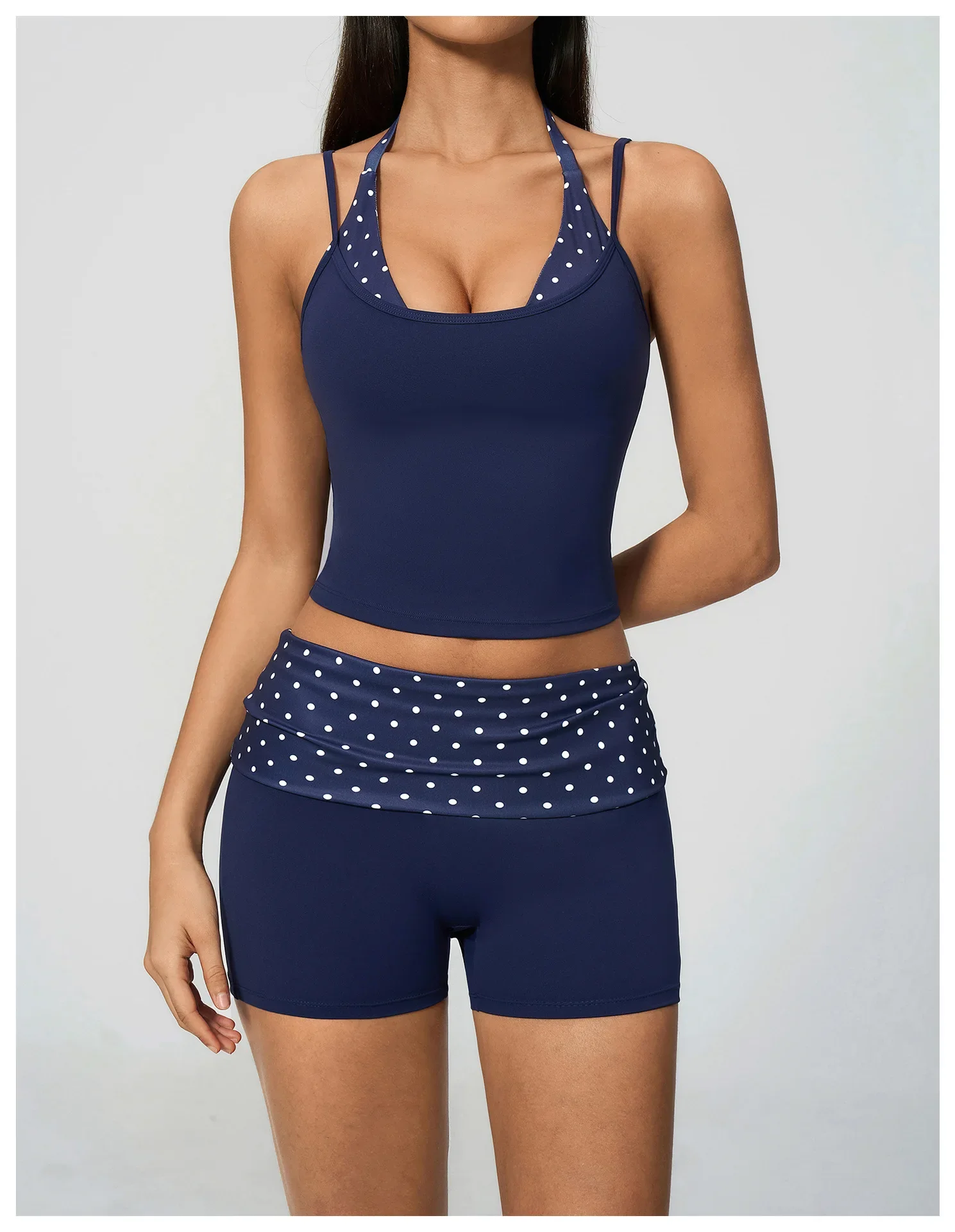 Polka Dot Yoga Tank Top Stoßfestes gestreiftes Fitness-BH Gym Workout Weste Atmungsaktives Sport-Top Neckholder Sportweste mit schönem Rücken – Detail 13