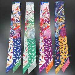 2024 Design Leaves Brand Silk Scarf Luxury Scarf Women Foulard Skinny Bag Scarves Neckerchief Fashion Hair Headband