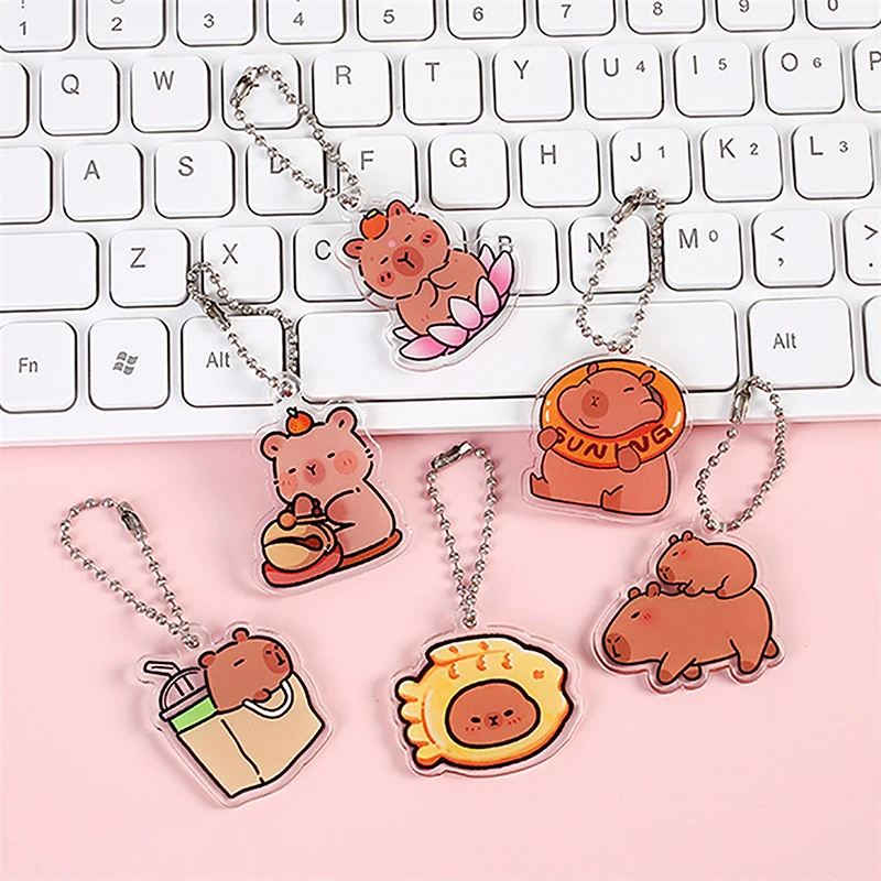 Cute Funny Capybara Acrylic Keychain Cartoon Creative Keyring Bag Purse Pendant Charms Schoolbag Hanging Ornaments Girls Gift