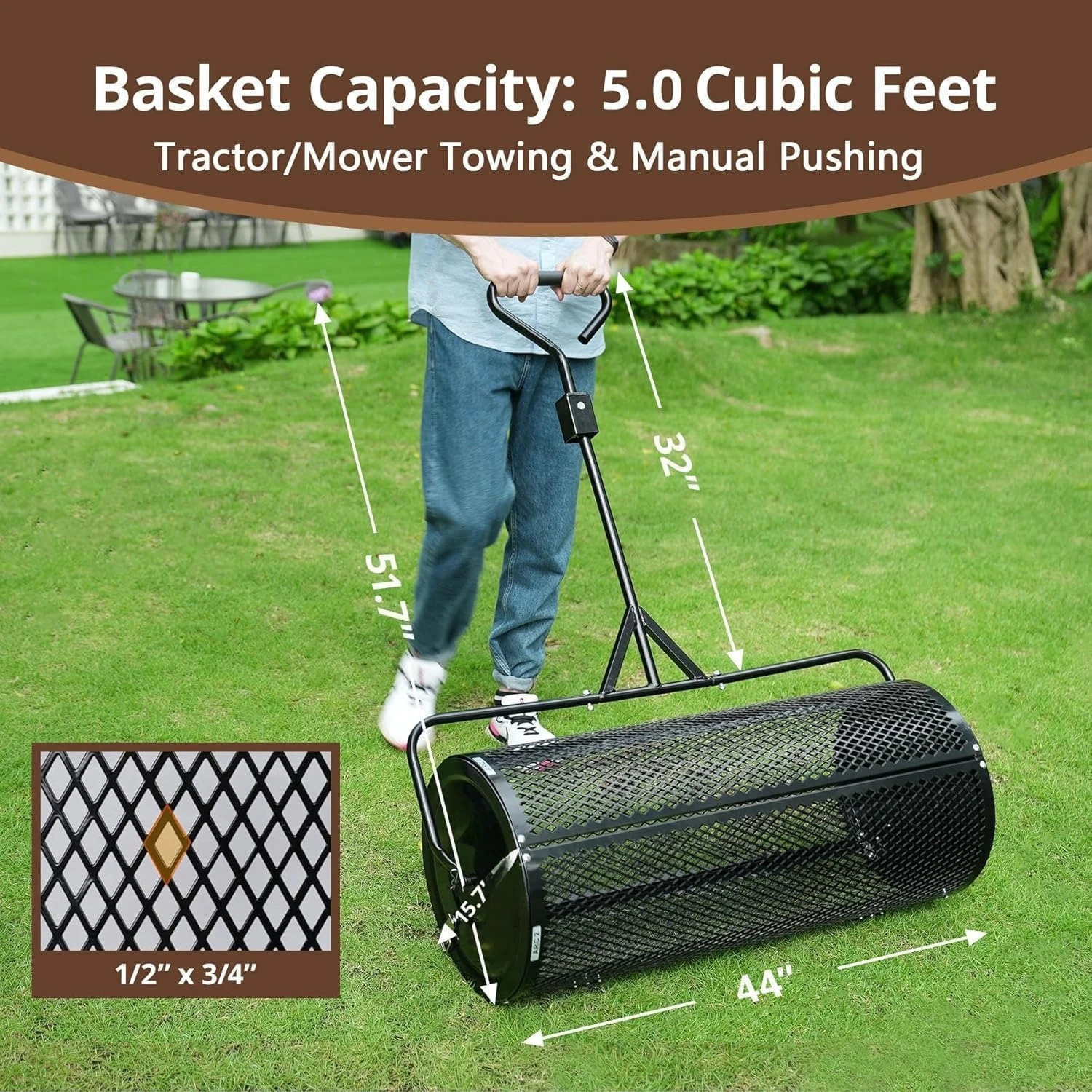 

Compost Spreader 44 Inch Towable Peat Moss Spreader with Installation Accessories, Metal Mesh Roller Lawn Spreader,Hot Sale