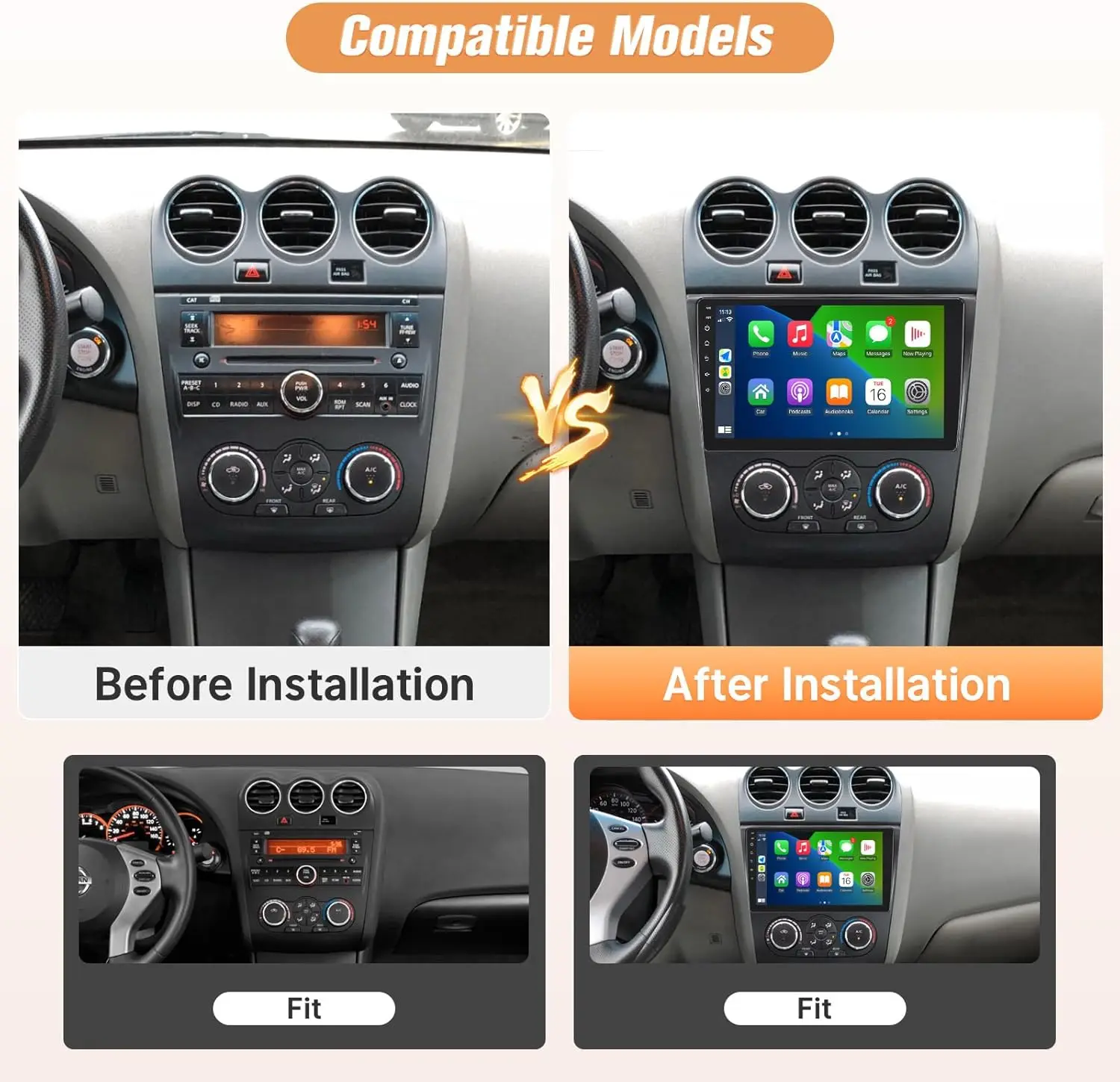 Car Stereo Radio for Nissan Altima 2008-2012 Wireless CarPlay Android Auto 9