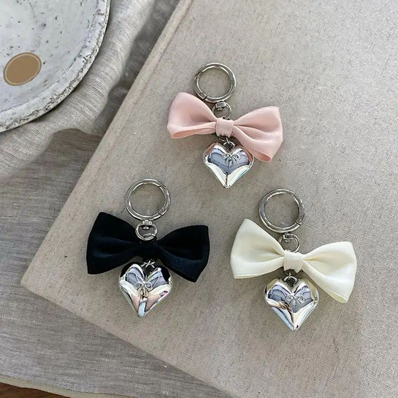 Korean Bowknot Heart Keychain Fashion Sweet Bow Keyring Car Key Holder Women Backpack Pendant Camera Charm Gifts