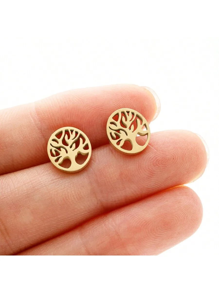 Pendientes de acero inoxidable con diseño de árbol de la vida para adultos, regalo de joyería unisex