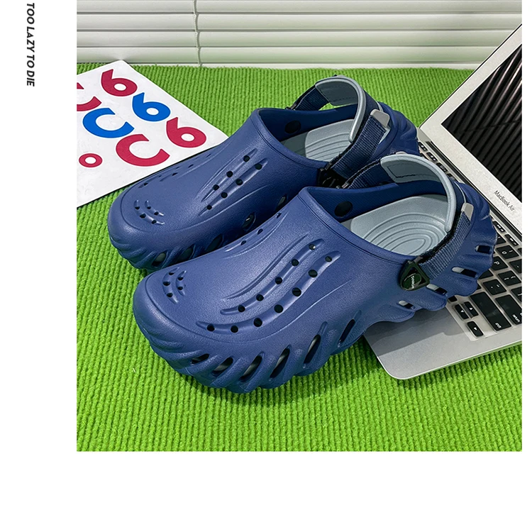 Marken-Herren-Slipper – Weiche und bequeme perforierte Outdoor-Schuhe, wasserdicht, höhenerhöhend, coole EVA-Fahrschuhe – Detail 13