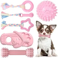 Soft Dog Chew Toys Pink Rubber Bone Toy Durable Molars Training Ball Toy Interactive Toys