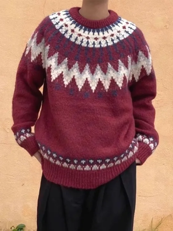 

Мужской вязаный свитер Cisas Red: свободный крой, длинный рукав, вышивка, цветочный узор, шерстяной топ, модная повседневная одежда