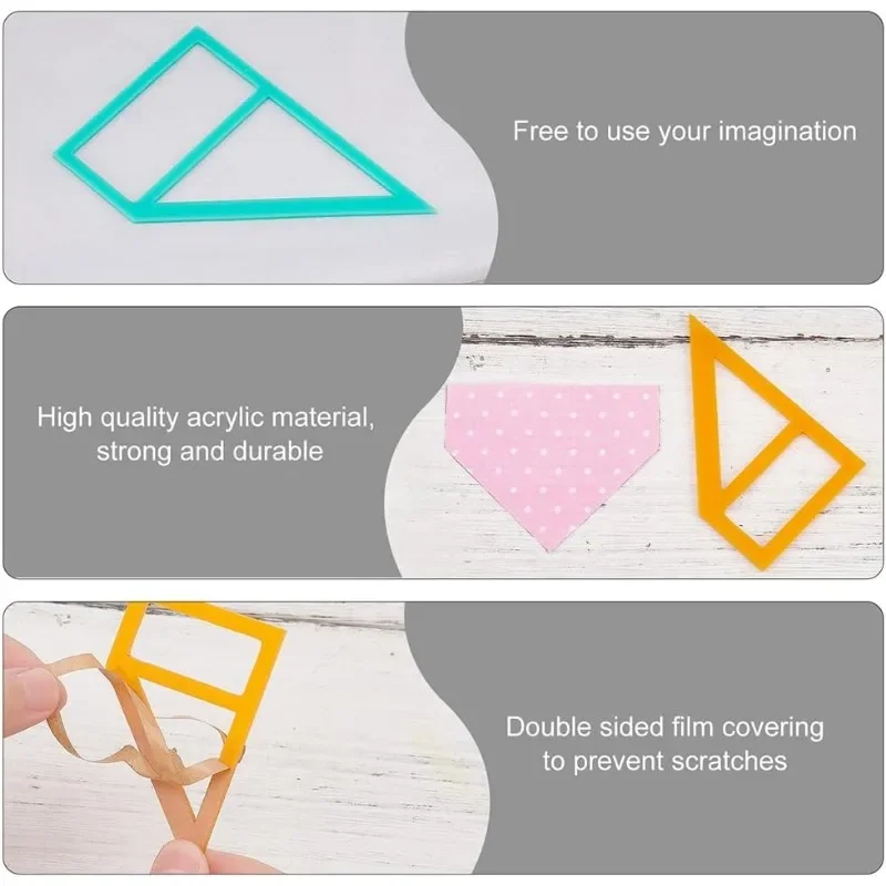 4 Pcs 4 Size Dog Bandana Sewing Template Set Reversible Small Trapezoid Sewing for Small Pet Bandana Templates Rulers - 4Colors