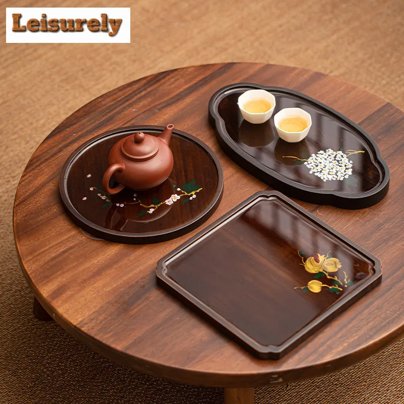 

Hand-painted Bamboo Tea Tray Zen Dessert Candy Tray Coffee Storage Board Organizers Desk Dishes for Serving Teaset Accessories