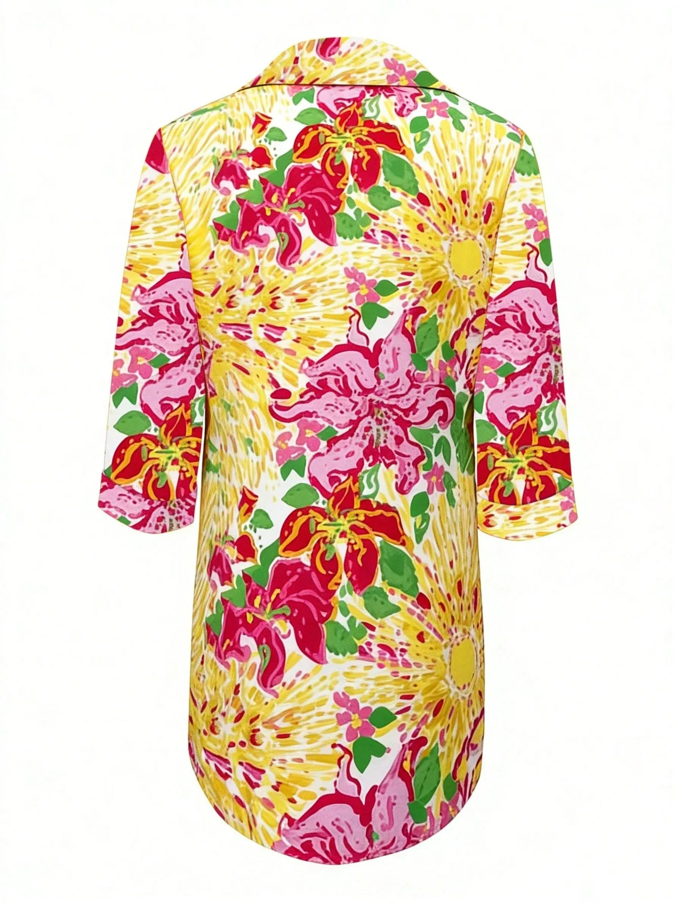 

Women's Single Breasted Tropical Floral Print Beach Cover Up Summer Vacation Dress