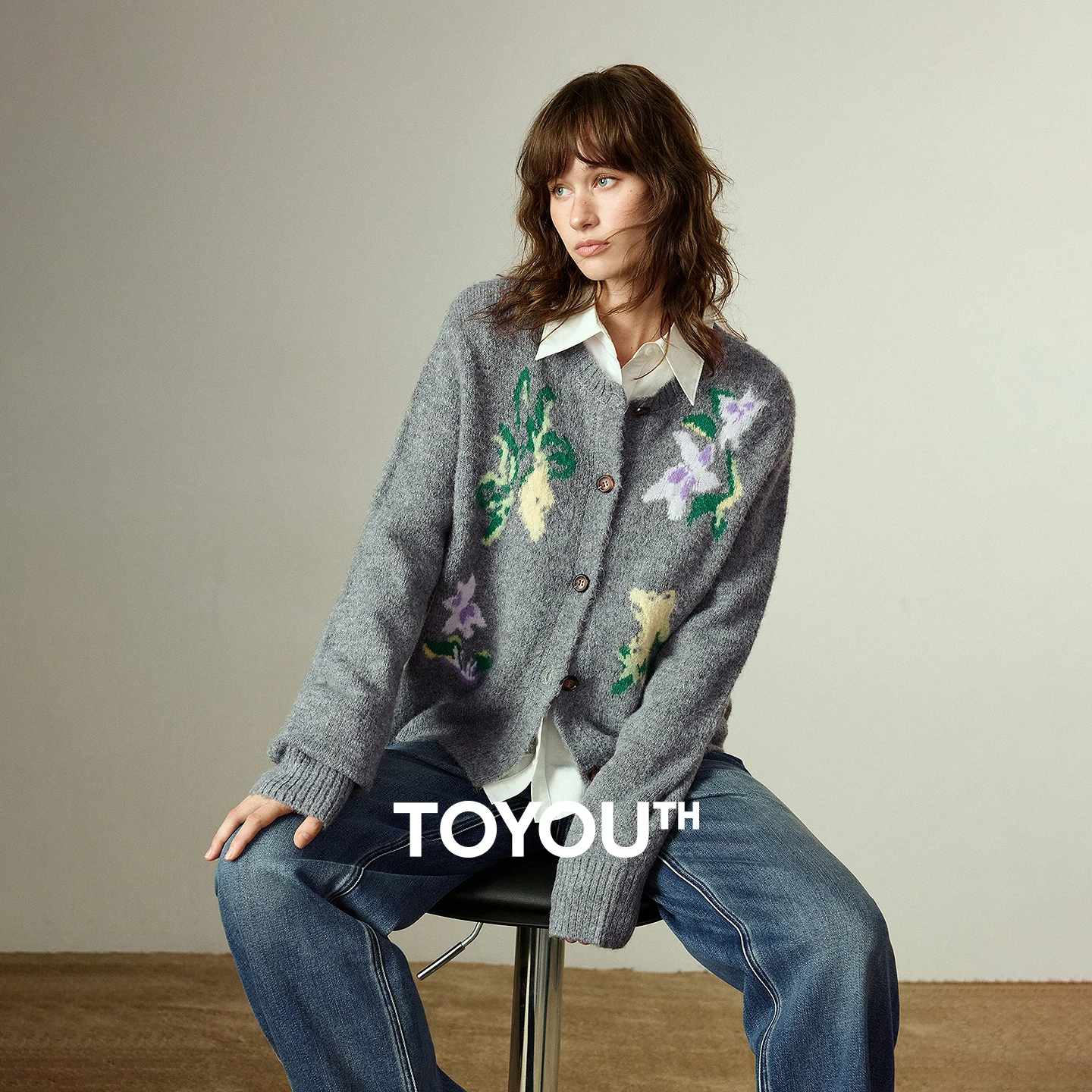 

TOYOUTH Women Knitwear 2025 Winter New Plant-based Flower Pattern Wool-blend Soft Retro Knitted Tops
