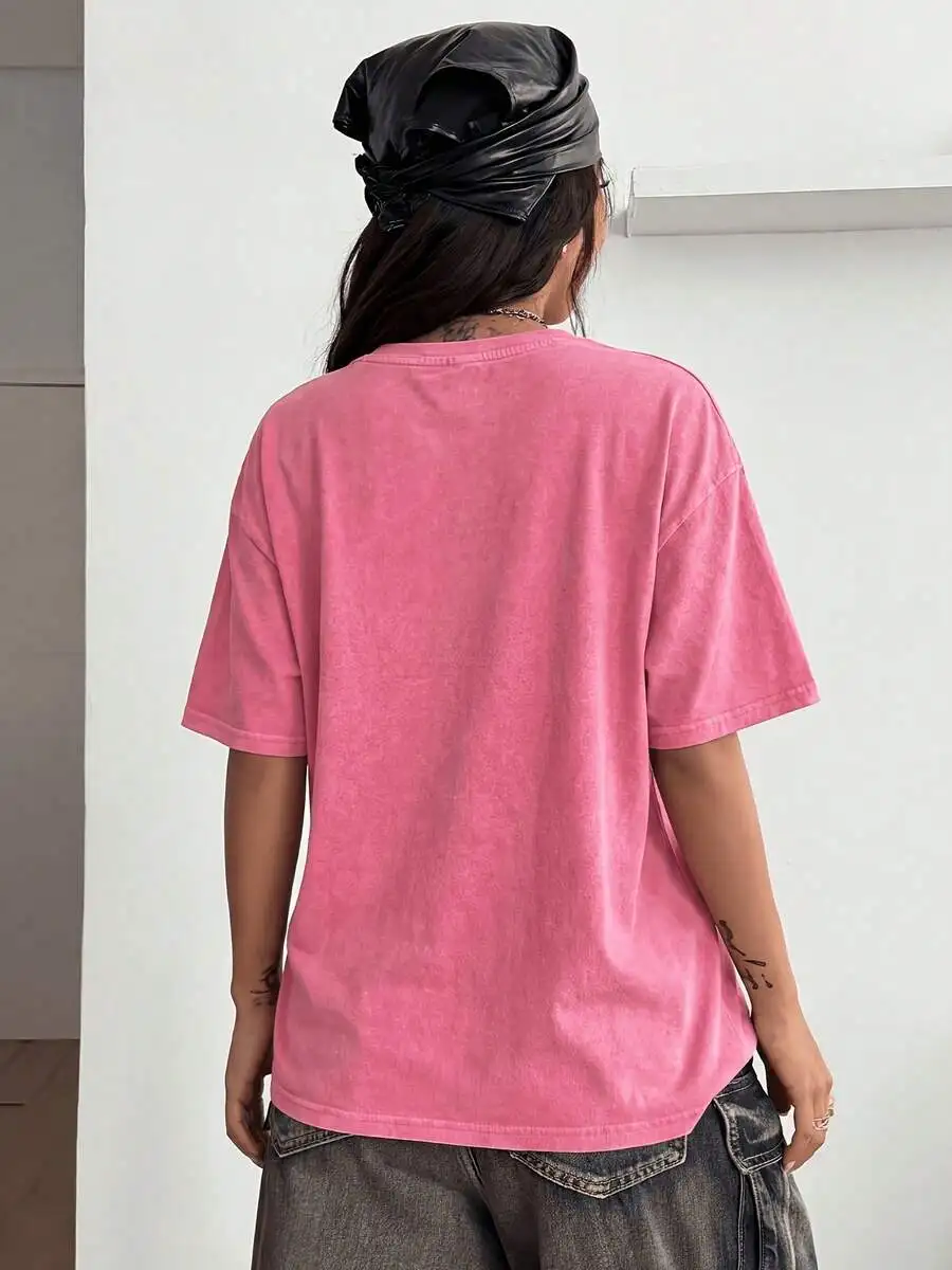 Women Crewneck Short Sleeve T Shirt Distressed Union Jack Graphic Print Soft Casual 1 Piece New Summer 2026 Trendy Top
