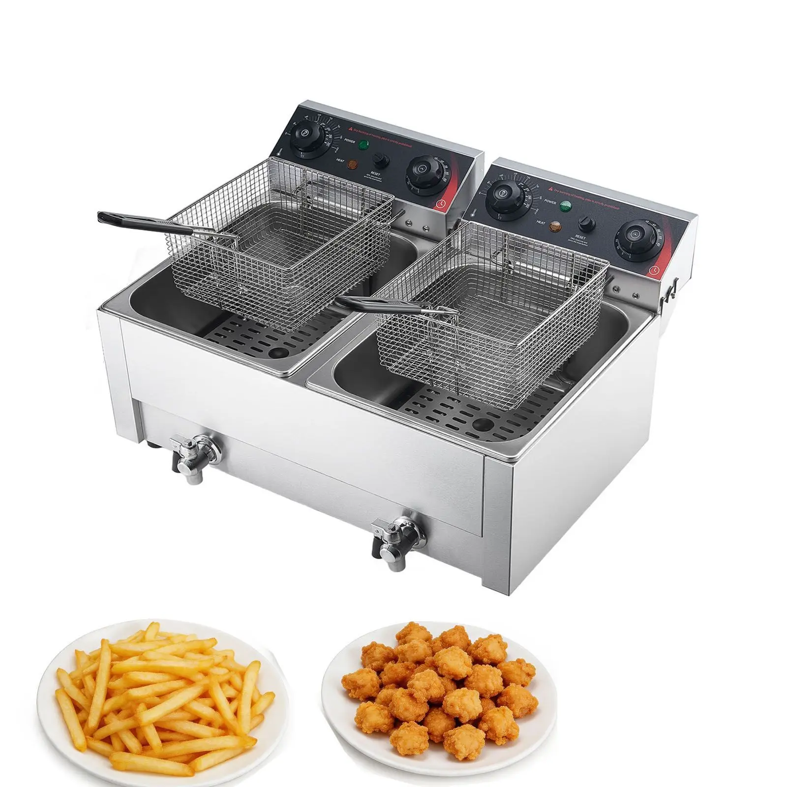 Commercial Electric Deep Fryer, Upgrade Dual Tank 19 Qt, 3500W Stainless Steel Countertop Fryer with Baskets & Lids, Temp