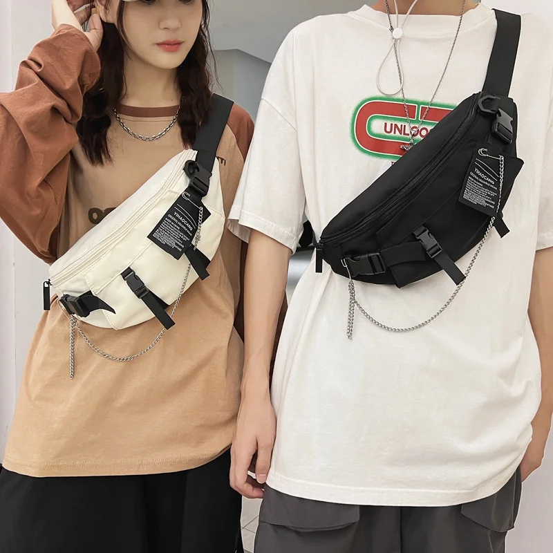 Modna torba typu Crossbody z łańcuchem 2024 nowy Trend wysokiej jakości nylonu Unisex torba na klatkę piersiowa casualowa woreczki podróżne talia zapinana na męską kieszonkę