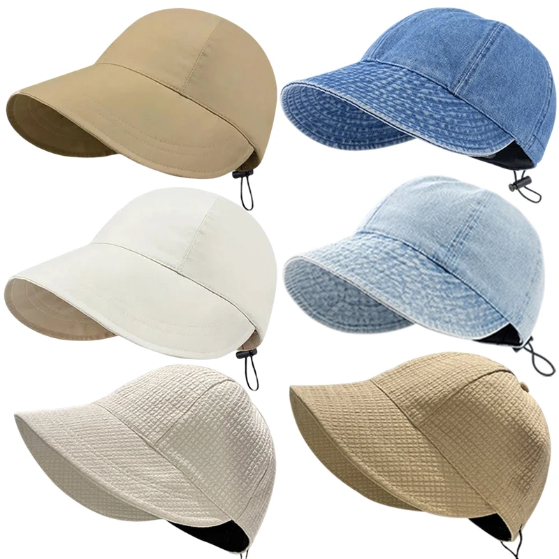 Summer Sun Hats Sunshade Hat Wide Brim Drawstring Adjustable Foldable Women Men Cap Quick-drying Hats Visors Fisherman Caps