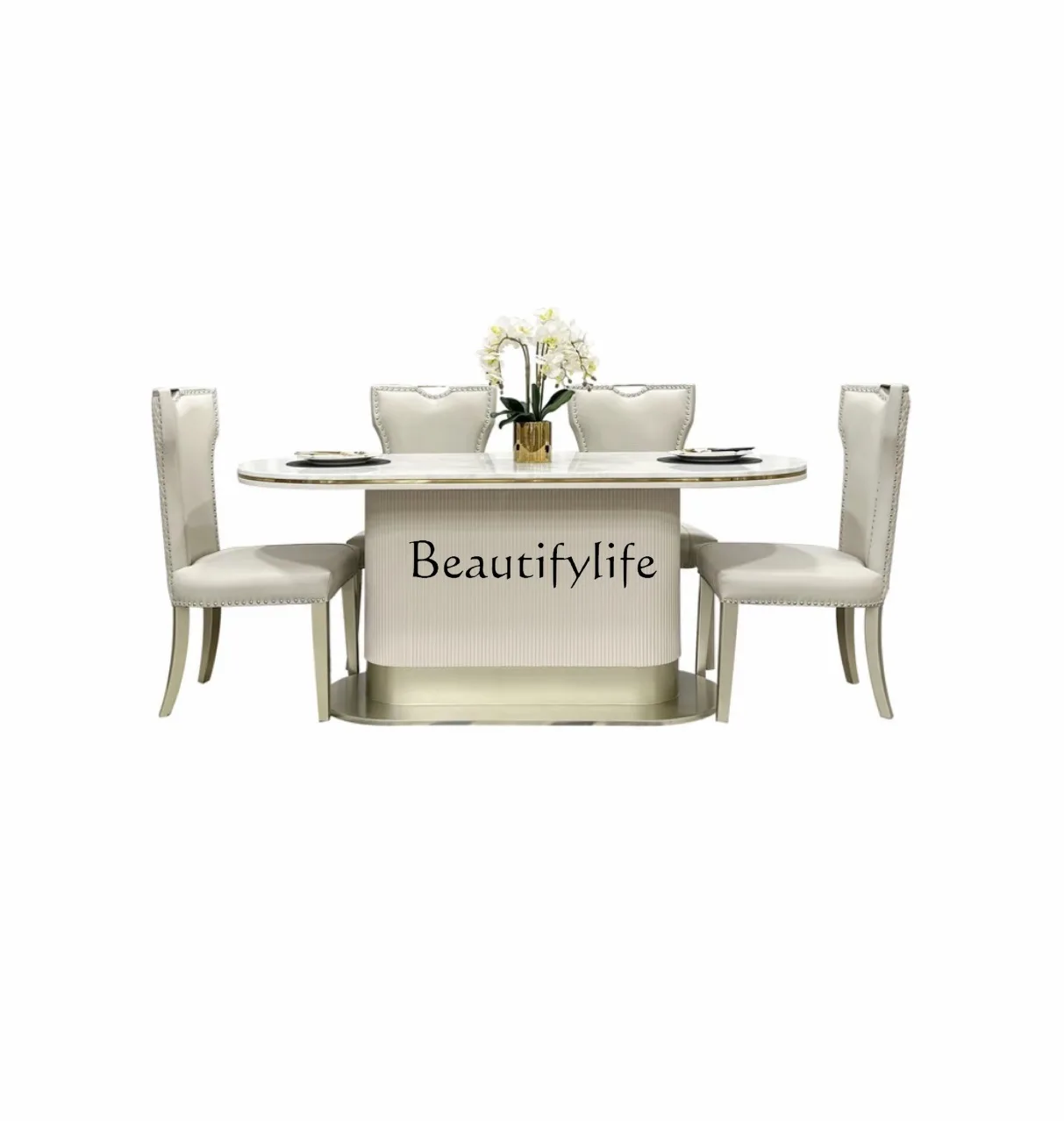American light luxury modern solid wood dining table soft bag backrest dining chair solid wood home