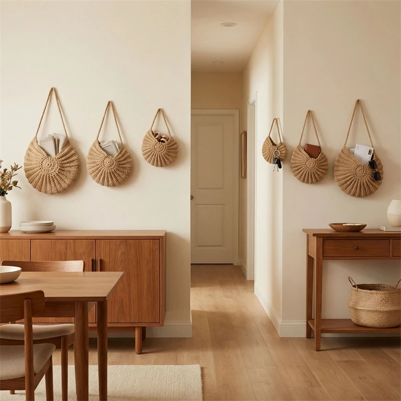Nautilus Hanging Kitchen Storage Basket Handwoven Net Fruit And Vegetable Bag Wall Organizer For Small Kitchens Rustic Gift