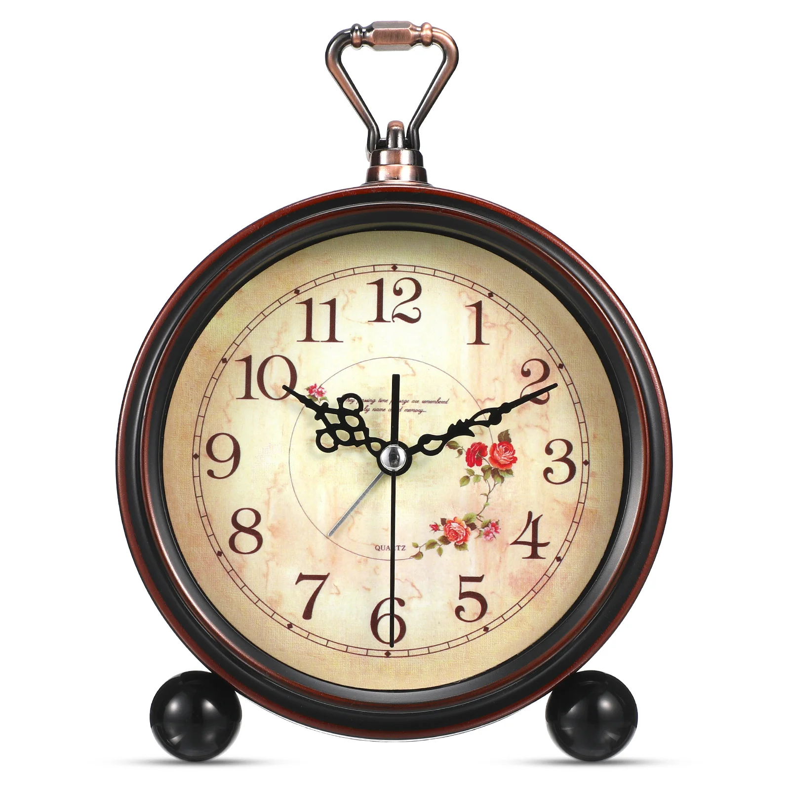 Silent Vintage Style Alarm Clock Metal Case Classic Retro Desk Alarm Clock Non-Ticking Quartz Movement Easy Read Glass Lens