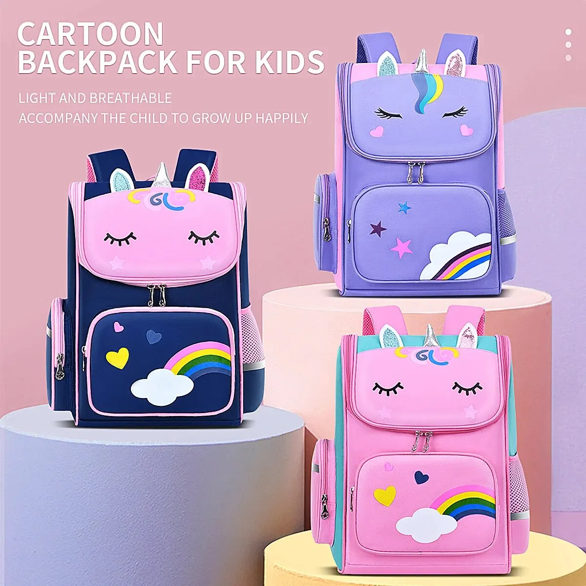 New CHILDREN'S Elementary School Students Schoolbag 6-12 Years Old Boys and Girls Shoulders Backpack 1-6 Grades Unicorn Cute Wat
