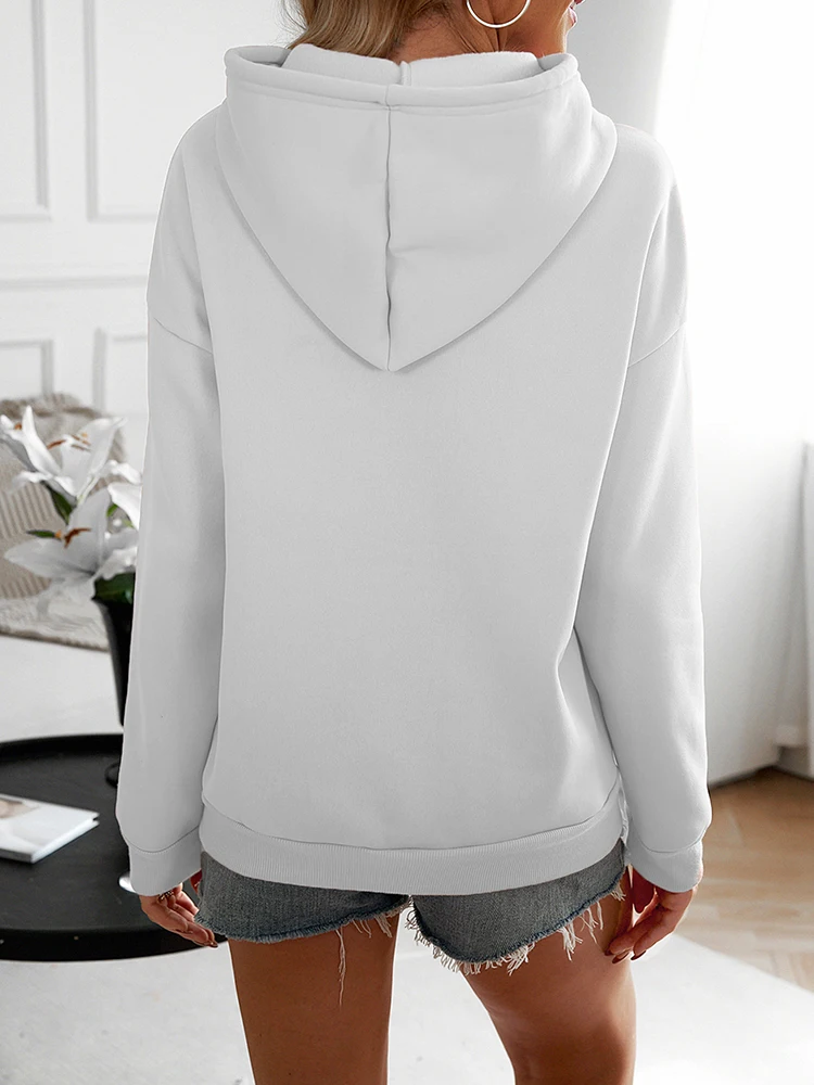 Women Casual White Loose Hoodie Autumn Winter Long Sleeve Hooded Sweatshirt Thick Simple Tops Lazy Style Pullover 2024 New