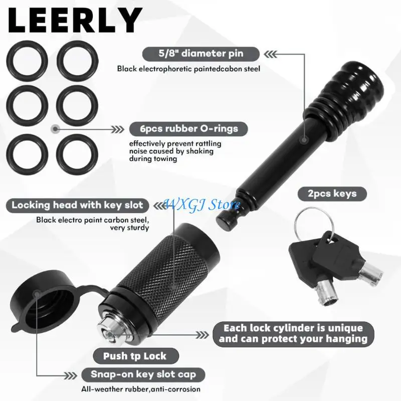 

37JE Trailer Hitch Receiver Cover With Upgraded Keyholes Black Electrophoretic Coating Fits Standard 2 Inch Vehicle H