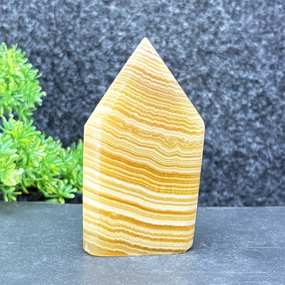 Natural Yellow Striped Calcite Crystal Tower Energy Ornaments Aura Mineral Home Decorative Piece