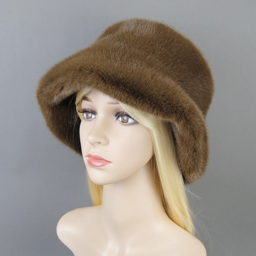 New Women Winter Luxury False Mink Fur Bomber Hat Natural Warm Artificial Fur Cap Fashion Girls Quality Soft False Mink Fur Hats