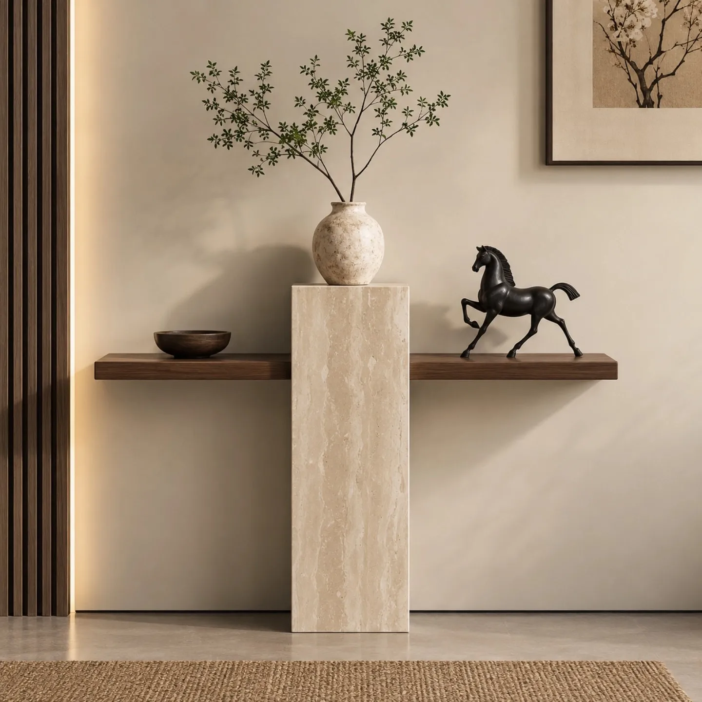 LH Vintage Style Sintered Stone Entrance Desk Entrance Solid Wood Feature Table