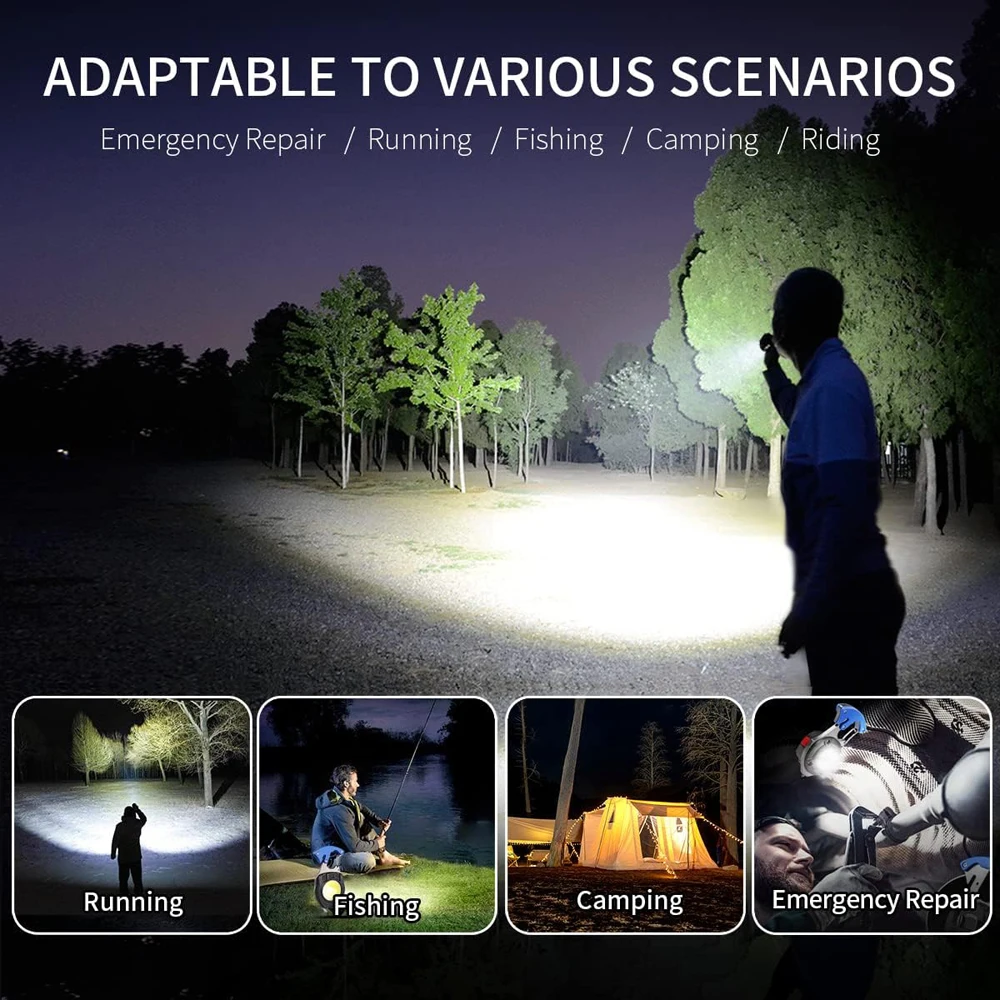 High Power LED Flashlight Portable Multifunctional COB Keychain Lamp USB Rechargeable Work Light Strong Torch Camping Outdoor