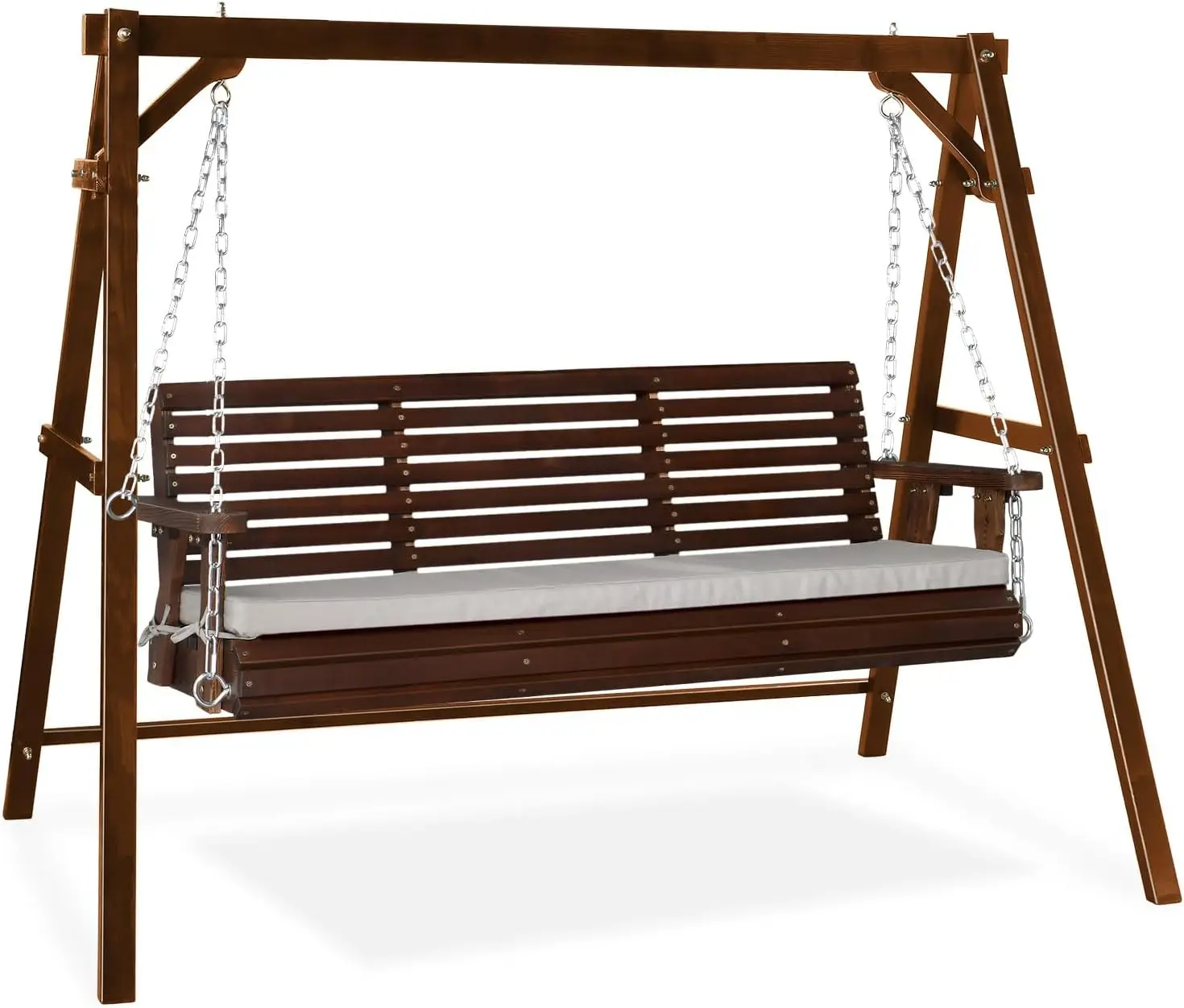 

5 FT Outdoor Porch Swing with Frame, Patio Hanging Swing & Stand with Extra Cushions Heavy Duty 880 LBS for Yard, Garden