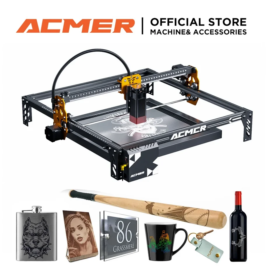 Incisore Laser ACMER P1 S PRO CNC con Diodo Blu, Modulo WiFi, Controllo APP Offline per Incisione e Taglio di Compensato, Pelle, Acrilico, Vetro