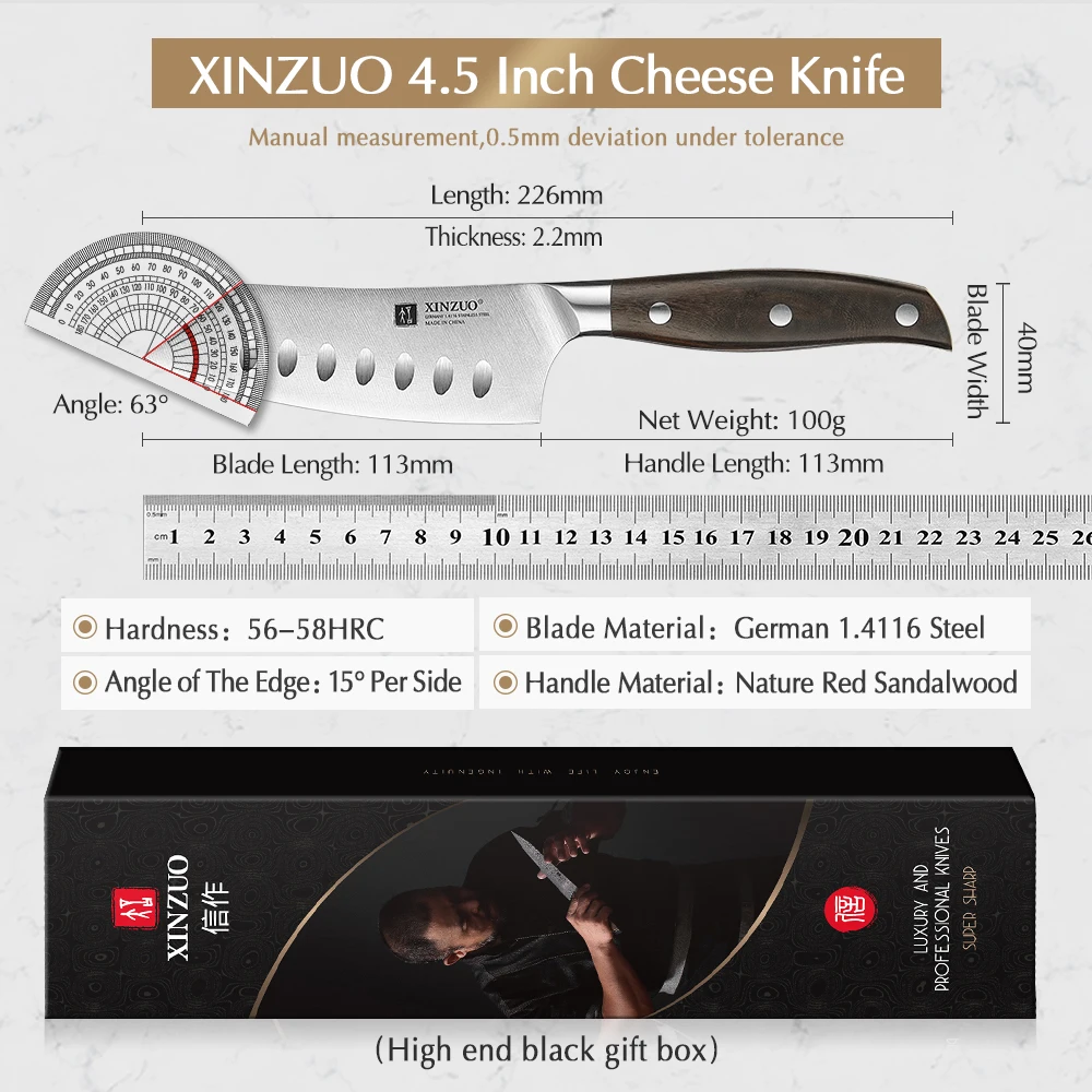 XINZUO 4.5'' Inch Cheese Knife Ultra Durable Kitchen Knife German 1.4116 Steel Slice Bread Spreading Jam Multi-purpose Tools