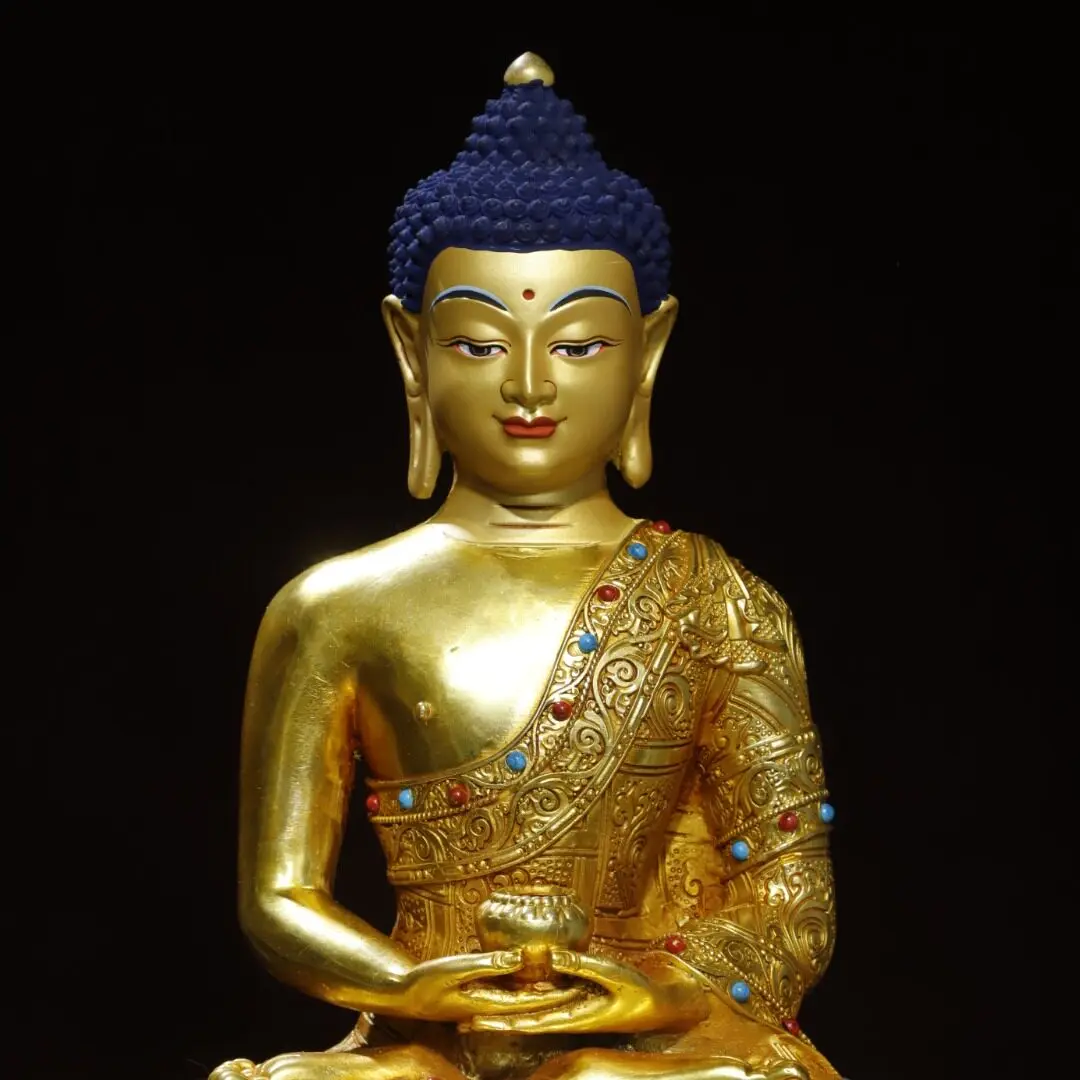 Pure Copper Gold Plated Tibetan Shakyamuni Sitting Buddha Statue Home Decor