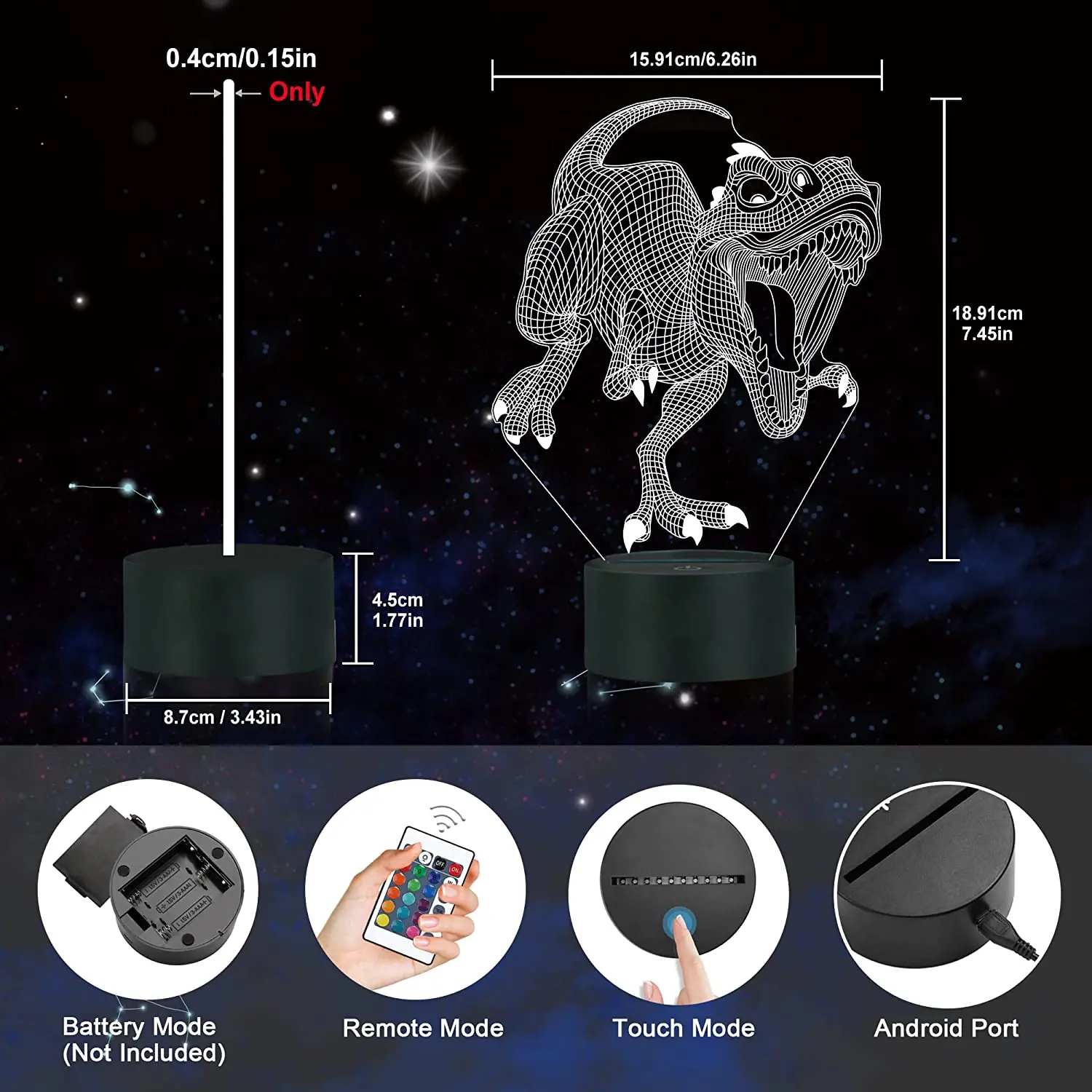 Luz de noche de dinosaurio, lámpara 3D T Rex 16 colores que cambian las luces nocturnas de Control remoto para niños, Juguetes T Rex regalos de