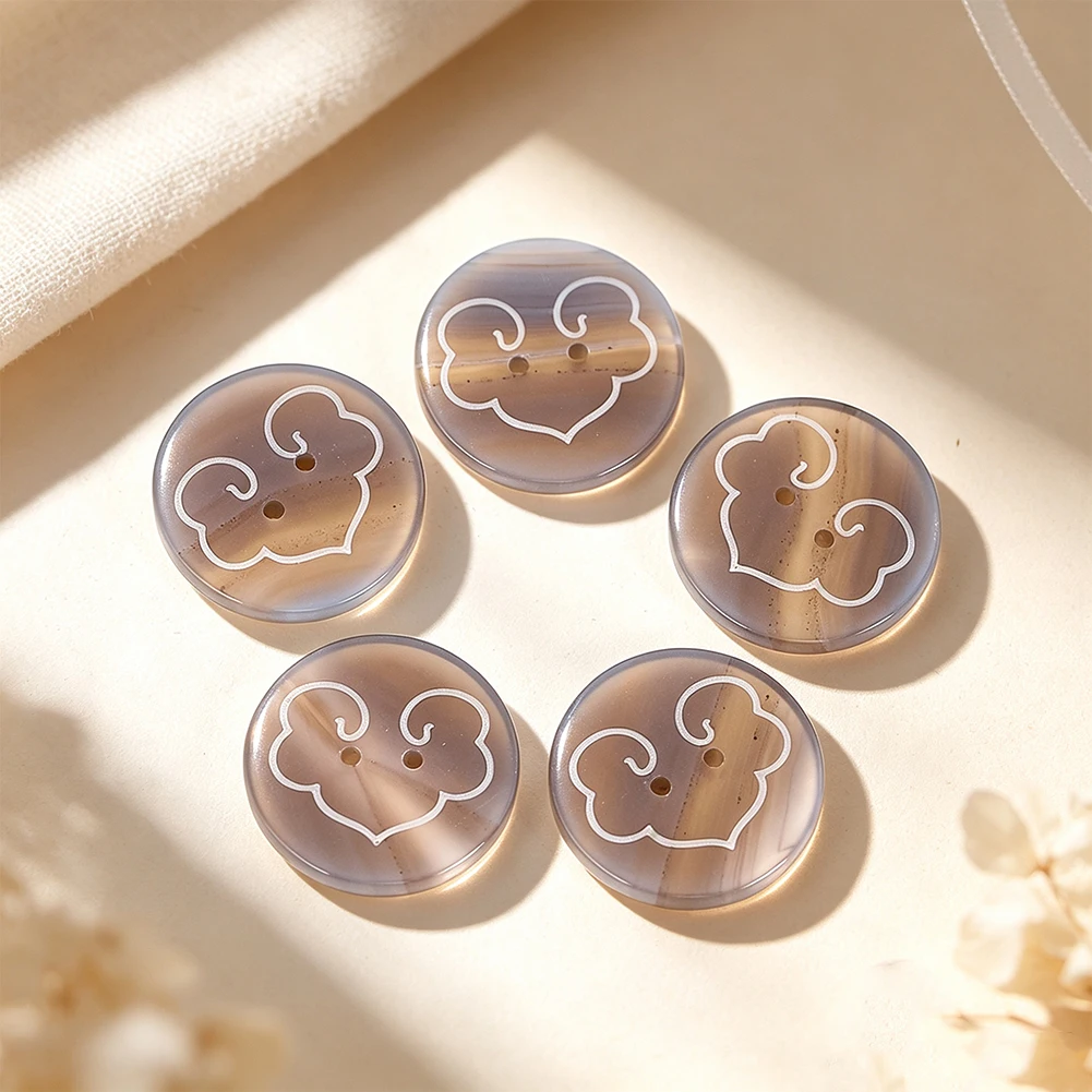 Natural Agate Buttons Round 2 Holes Chinese Ruyi Cloud Decorative Sewing Buttons for Garment Coat Dress DIY Craft Accessories