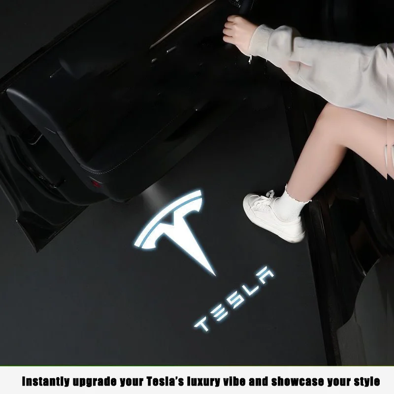 2/4PCS Tesla Model Y/3/S/X Door LED Welcome Lights, OEM Waterproof Projector Puddle Lights, Ultra-Bright Plug & Play