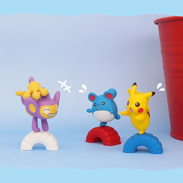 Model opony POKEMON TAKARA TOMY, MODEL POKEMON GACHA Pikachu, Marill, figurki Gashapon