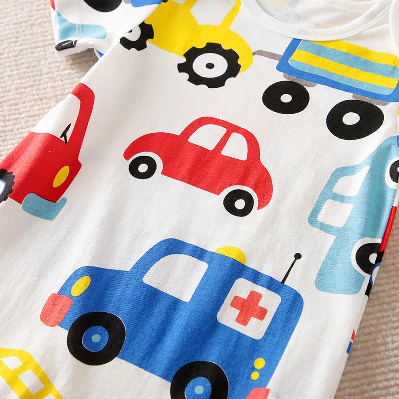 Summer Boys and Girls Cute Cartoon Cycling All Cotton Comfortable Casual Short Sleeve Round Neck Baby Bodysuit