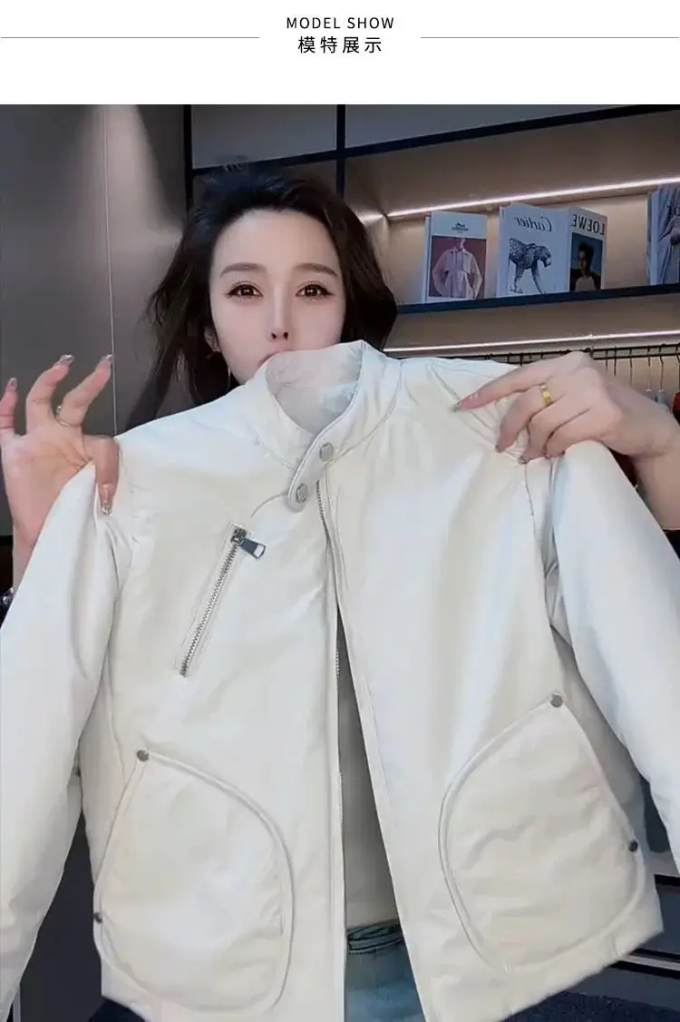 سترات بومبر سترة نسائية بسحاب شتوي جلدي مبطن منقوش بأزرار مزينة على الطراز القوطي المطور ثقافة فرعية دافئة