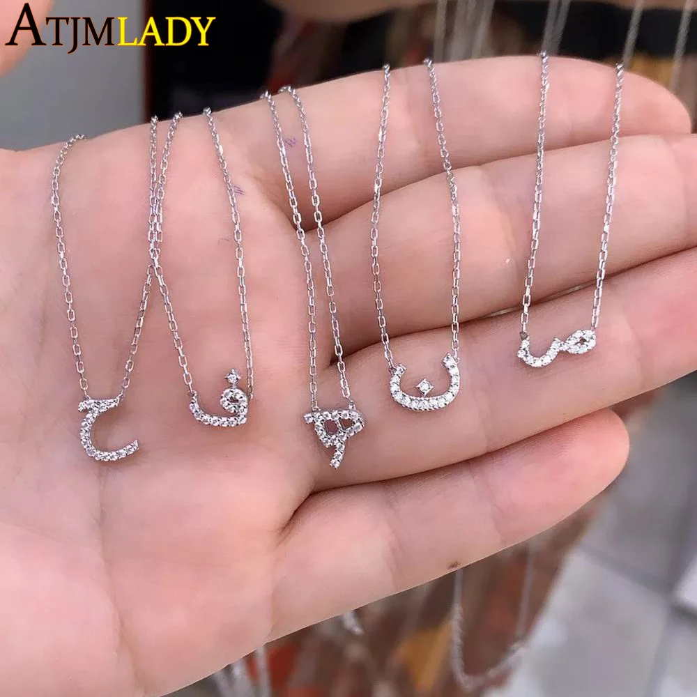 

925 Sterling Silver Iced Out Bling Micro Pave 5A CZ Arabic Love Letter Charm Necklace 2023 Valentine's Day Gift Delicate Jewelry