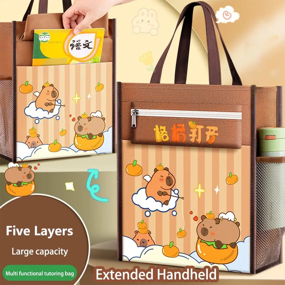 

Multifunction Large-capacity Tote School Bag Capybara Canvas Tutorial Bag Five-layer A4 File Bag Learning supplies